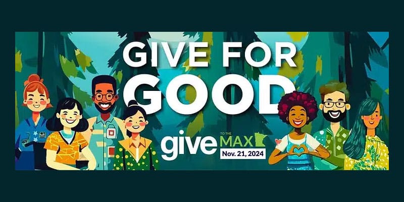 Give For Good - Give To The Max Day Banner with illustrations of people