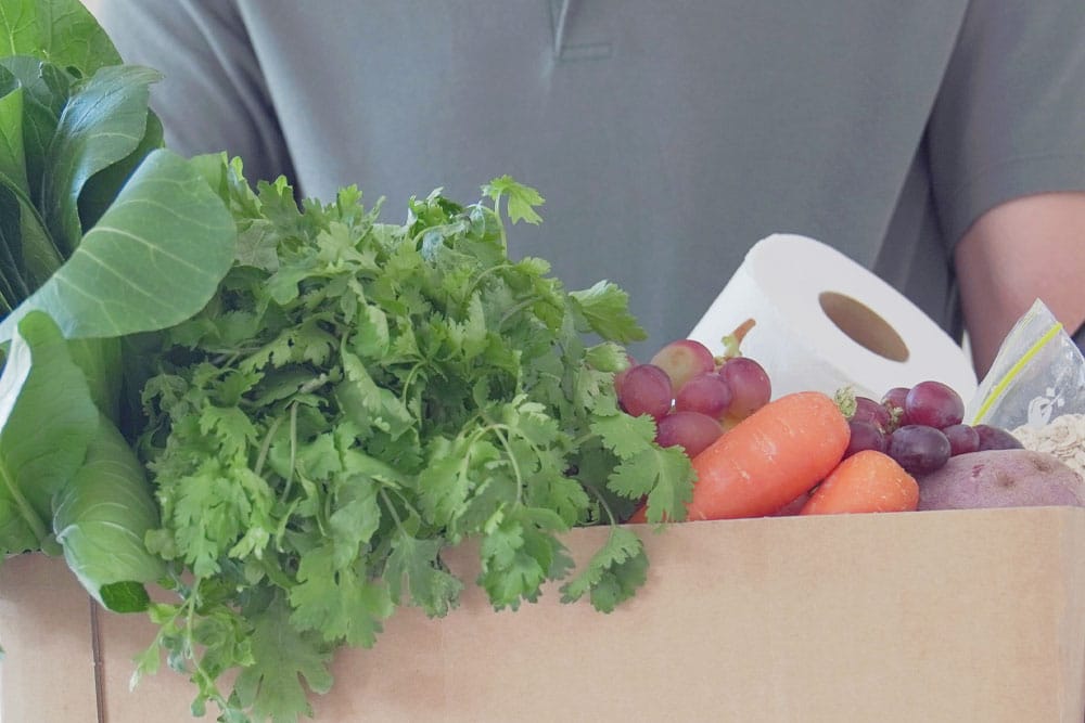A food shelf box full of items