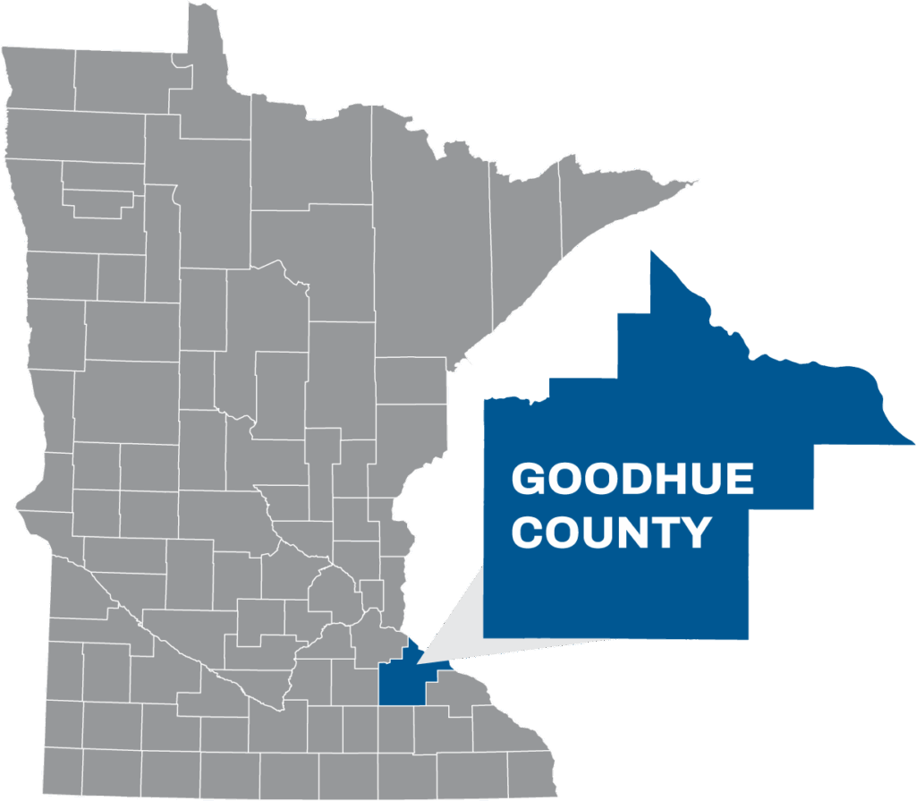 Map of Minnesota with a popout of Goodhue County