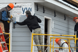 Group of volunteers working on a Habitat build.