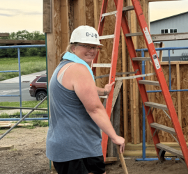 Habitat homeowner on build site.
