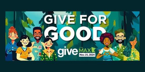 Give For Good - Give To The Max Day Banner with illustrations of people
