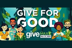 Give For Good - Give To The Max Day Banner with illustrations of people